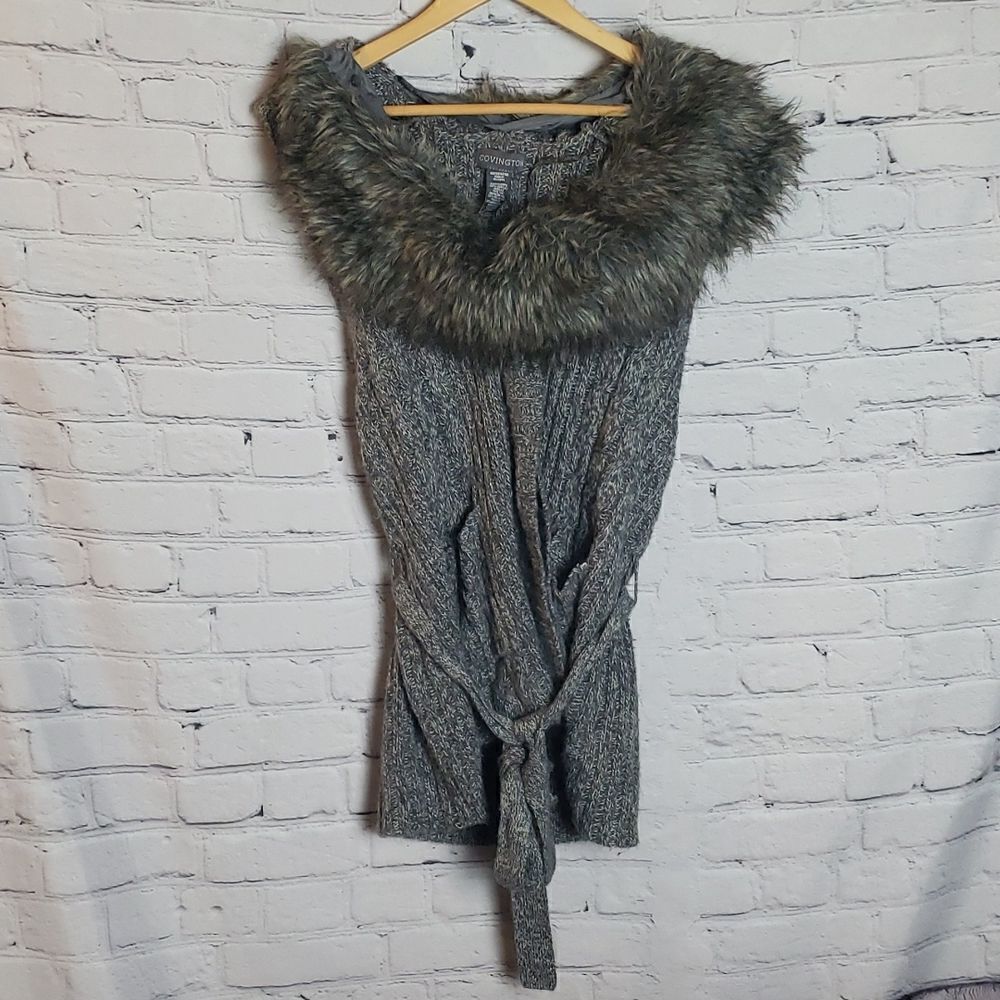 Covington Faux Fur Acrylic Grey Sweater